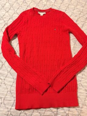 Tommy Hilfiger Women's Red Cable-Knit Crewneck Sweater